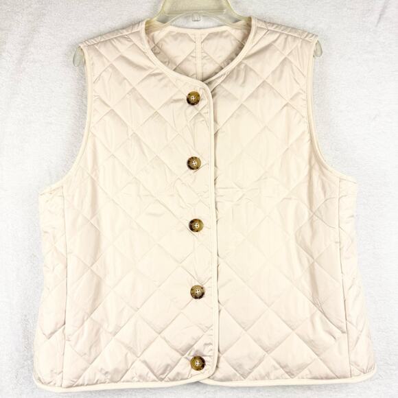 J. Crew Reversible Teddy Sherpa Puffer Vest With PrimaLoft Cream Size L Preppy - Picture 10 of 16